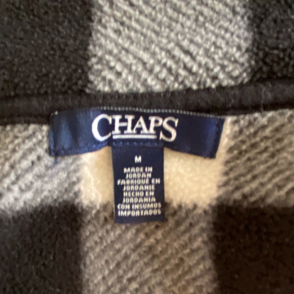 Chaps Black & White Checked Fleece Vest Full Zipper Size M with Pockets - Picture 12 of 16